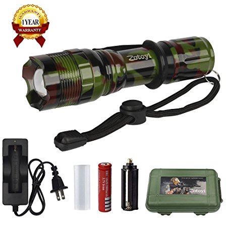 Tactical Flashlight, zotoyi Rechargeable Mini Led Torch with Waterproof, 5 Light Modes & Zoomable Focus Brightest Flashlight