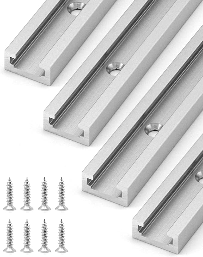 QWORK 12" T-Track, 4 Pack Aluminum Double Track with Mounting Holes for Woodworking