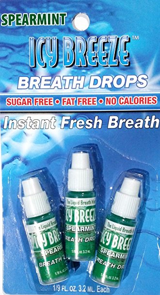 Icy Breeze Breath Drops Instant Fresh Breath, Spearmint 3.2 ml, 3pack