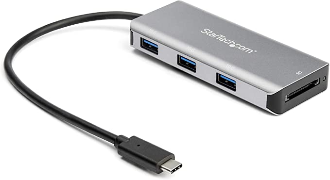 StarTech.com 3 Port 10Gbps USB C Hub with SD Card Reader - 3x USB-A & 1x SD Slot - Portable USB 3.1/3.2 Gen 2 Type C Adapter Hub - Laptop Hub - USB Bus Powered - Thunderbolt 3 Compatible (HB31C3ASDMB)