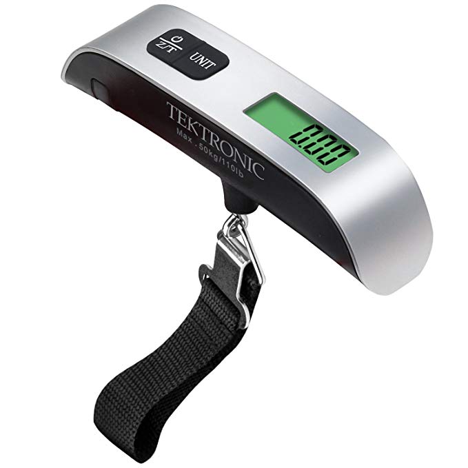 Tektronic Digital Hanging Scale for Traveling, Luggage & More - Textured Hand Grip and Temperature Sensor - MAX 110 lbs
