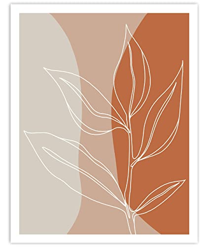 Leaf Line Drawing, Colorful Original Abstract Modern Contemporary Art Print, Minimalist Wall Art For Bedroom and Home Decor, Boho Art Print Poster, Country Farmhouse Wall Decor 11x14 Inches, Unframed