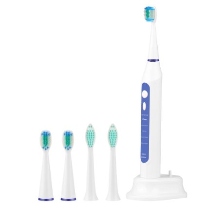 2NICE Electric Toothbrush E02 Cordless Rechargeable of High Power With 3 Replacement Brush Heads 5 Brushing Modes Waterproof(E02)