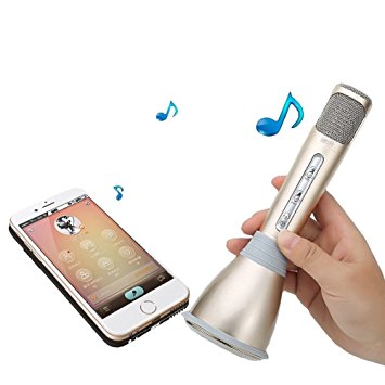 YICHUMY Bluetooth Speaker With Micrphone Bluetooth Microphone With Speaker bluetooth karaoke micrphone speaker For iPhone Android phones iphone 7 plus microphone ipad air microphone (Gold)