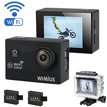 Action Camera 2.0'' LCD Waterproof WiFi 1080p Full HD 12MP 170° wide-angle Sports Camcorder with Waterproof Case 2 Batteries and Accessories, Bike Helmet Head Camera Skiing Cam(Q2)