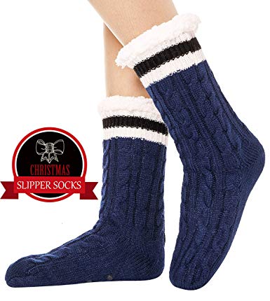 Womens Fuzzy Slipper Socks Warm Knit Heavy Thick Fleece lined Fluffy Christmas Stockings Winter Socks