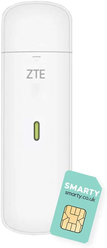 ZTE MF833U1, CAT4/4G USB Dongle, Unlocked Low Cost Travel, 150mbps, Multi Band Configuration, with a 2-Year Warranty and FREE SMARTY SIM Card- White