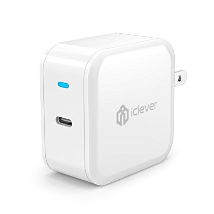 USB C Wall Charger, iClever BoostCube 30W PD USB-C Adapter for Apple Macbook 12" 2015 (Not Support 2016), Foldable Plug, White