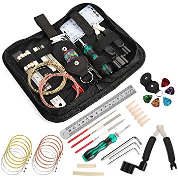 Guitar Tool Kit - Complete Guitar Repair and Setup Kit For Guitar Ukulele Bass Mandolin Banjo, Cleaning Maintenance Accessories Set with Convenient Case