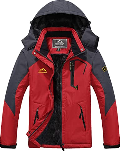 TACVASEN Men's Waterproof Fleece Mountain Jacket Windproof Warm Ski Jacket Multi-Pockets
