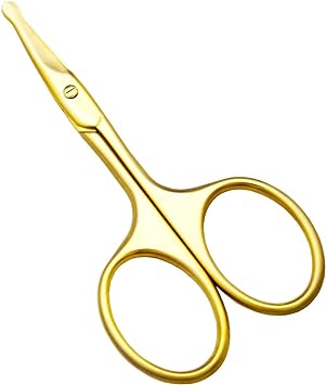 Eyebrow and Nose Hair Safety Curved Scissors, 3.7 Inch Stainless Steel Professional Facial Hair Beard Eyelashes Eyebrow and Moustache Scissors Trimmer (Gold Safety Head)