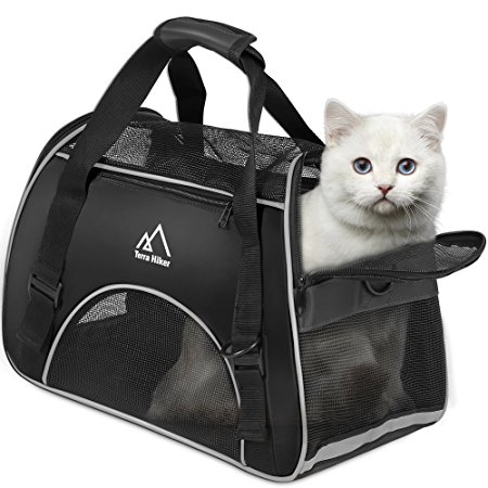 Terra Hiker Small Pet Carrier, Airline Approved Under Seat for Small Dogs and Cats, Travel Bag for Small Animals with Mesh Top and Sides (Black)