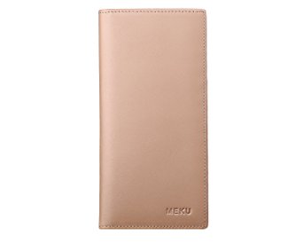 MEKU RFID Blocking Slim Genuine Leather Bifold Long Wallet with ID Window
