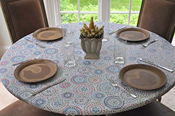 Elastic Flannel Backed Vinyl Fitted Table Cover MULTI-COLOR GEOMETRIC Pattern - Small Round - Fits tables up to 44" round - Elastic Edged