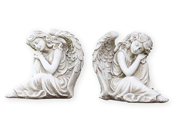 Twin Sleeping Angel Girls Left Right Facing Garden Statues