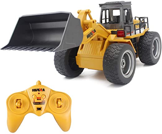 Hugine 2.4G RC Truck Shovel Loader Tractor, Radio Control Bulldozer 4WD Front Loader Construction Vehicle Electronic Toys with Light and Sounds