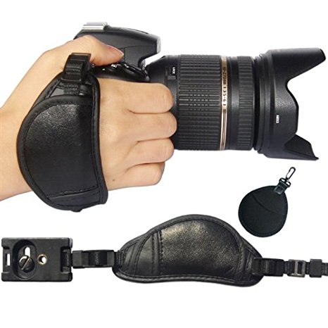 First2savvv OSH0701 Professional Wrist Grip black genuine leather hand Strap for Canon EOS 7D EOS 5D Mark II EOS-1D X EOS-1D Mark IV EOS 1V with UV lens filter protection bag case