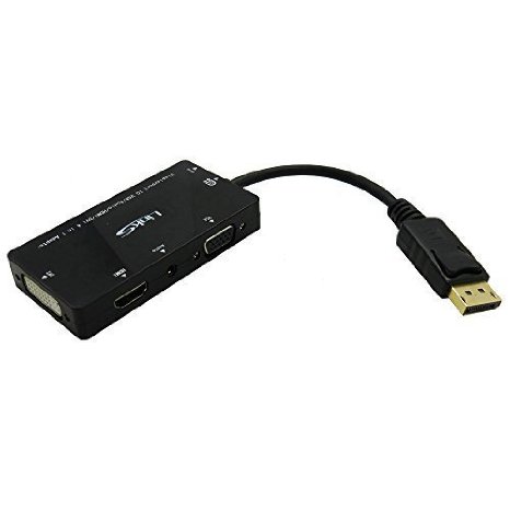LinkS Gold Plated DisplayPort to HDMIVGADVIAudio Male to Female 4-in-1 Adapter in Black Support hook up three monitors at the same time