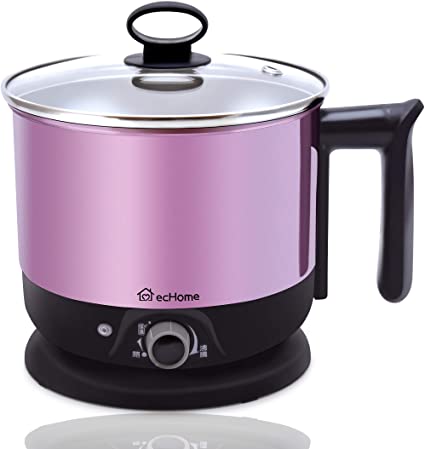 ecHome 1.2L Mini Portable Electric Travel Cooking Kettle Pot Cooker for Soup Porridge Steamed Food Rice Maker Pink