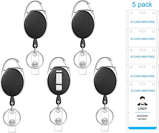 Retractable Badge Holder with Carabiner Reel Clip and Vertical ID Card Holder for ID Name Card Keychain 5 Pack