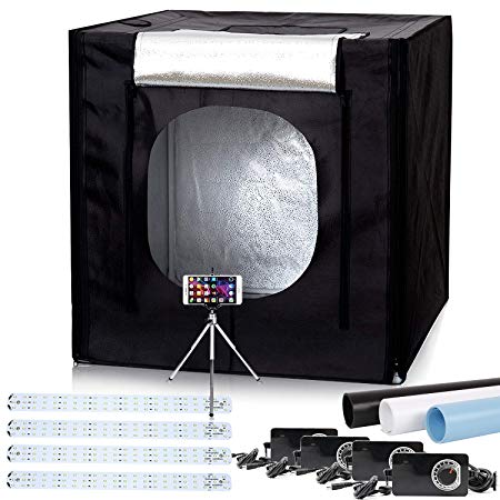 40"x40"x40" Dimmable LED Large Cube Shooting Tent 5500K Photo Light box Kit for Photography Studio Lighting with Dimmer Adapter,Mini Tripod and 3 Colors PVC Backgrounds&Mini Tripod all in Carrying Bag