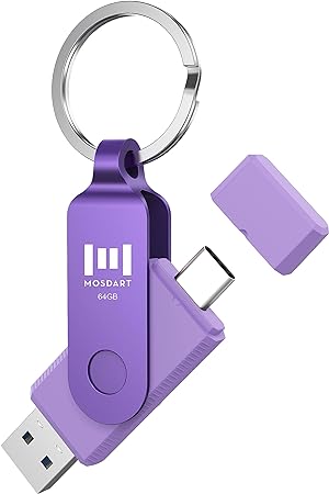 MOSDART 64GB USB C Dual Flash Drive with Keychain - 2 in 1 OTG USB 3.1 Type-C Thumb Drive Memory Stick for Android Phones, Computers, MacBook, iPad and More USB-C Devices, Purple