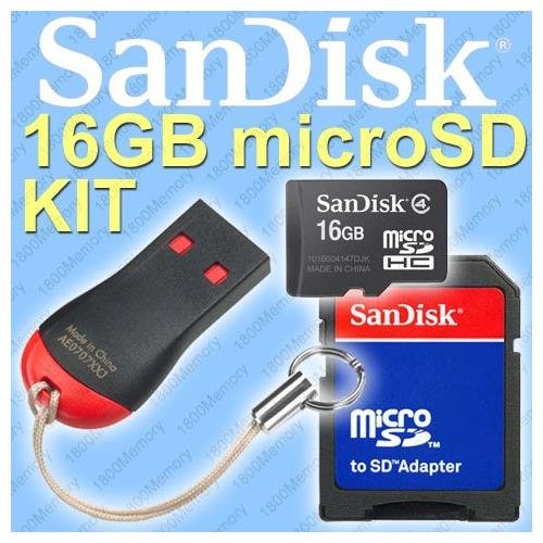 Sandisk 16GB MicroSDHC Micro SD Card with MicroSD to SD adapter & Mobilemate Reader