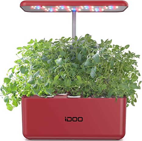 iDOO Hydroponics Growing System, Indoor Herb Garden Starter Kit with LED Grow Light, Smart Garden Planter for Home Kitchen, Automatic Timer Germination Kit, Red