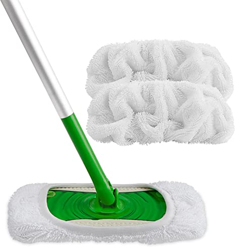 HOMEXCEL Reusable Microfiber Mop Pads Compatible with Swiffer Sweeper-Washable Wet Pad Refills for Wet & Dry Use,Floor Cleaning Mop Head Pads Refills for Household Cleaning,Pack of 2