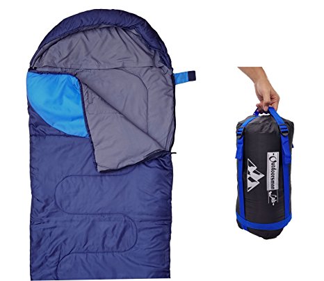 Sleeping Bag (47F/38F) Lightweight For Camping, Backpacking, Travel by OutdoorsmanLab- Kids Men Women 3-4 Season Ultralight Compact Packable bag with Compression Sack