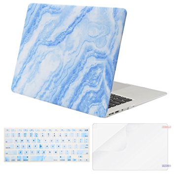 Mosiso Plastic Pattern Hard Case with Keyboard Cover with Screen Protector for MacBook Air 13 Inch (Model: A1369 and A1466), White Blue Marble