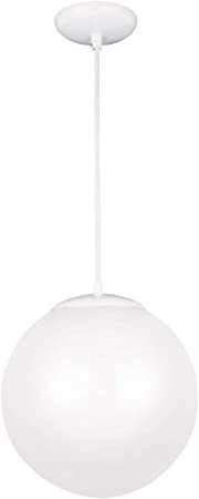 Sea Gull Lighting 6020-15 Leo Globe One-Light Pendant Hanging Modern Fixture, White Finish