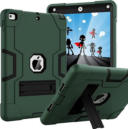 OKP Case for iPad 6th Generation/ iPad 5th Generation/ iPad 9.7 inch/ iPad Air 2, Hybrid Shockproof Rugged Protective Cover for ipad 9.7 inch 2018/2017 with Built-in Kickstand (Alpine Green Black)