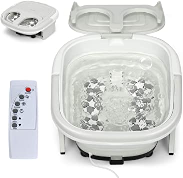 COSTWAY Foot Spa Bath Massager, Collapsible Feet Salon Tub with Adjustable Heating Temperature & Electric Roller, Remote Control for Easy Operation, Infrared Lights, Bubbles Function