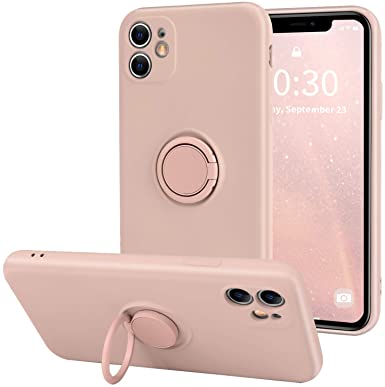 Ownest Compatible with iPhone 11 Case with Built-in 360 Rotatable Ring Kickstand Fit Magnetic Car Mount Slim Liquid Silicone Rubber Protective for iPhone 11-Pink