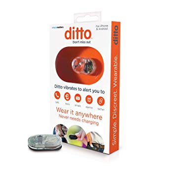 Simple Matters, Ditto Vibrating Notification Device for People with Hearing Loss, Waterproof, iOS & Android Compatible, Clear
