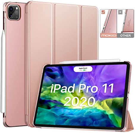 MoKo Case Fit iPad Pro 11 2nd Gen 2020 & 2018 [Support Apple Pencil Charging] Slim Lightweight Translucent Shell Protective Smart Cover Case Fit iPad Pro 11" 2020/2018 - Rose Gold(Auto Wake/Sleep)