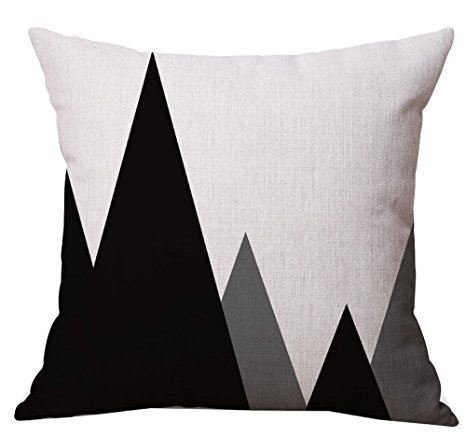 Modern Simple Geometric Style Soft Linen Burlap Square Throw Pillow Covers, 18 x 18 Inches (Black & Gray Mountain)
