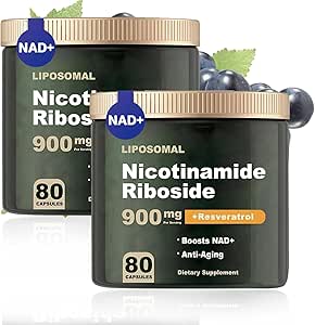 NAD  Nicotinamide Adenine Dinucleotide Liposomal Resveratrol Supplement 900MG Pure Organic for Energy, Focus, Quercetin - Promotes Vitality & Cognitive Function - 80 Capsules 2PCS