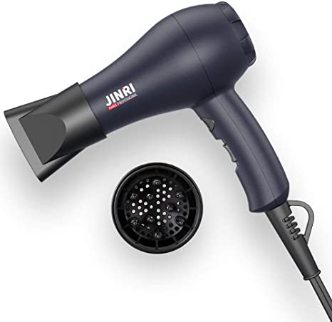 Mini Hair Dryer 1000 Watts Travel Portable Blow Dryer for RV DC Motor Ceramic Ionic Hair Blow Dryer Plus Concentrator and Diffuser, Matte Black