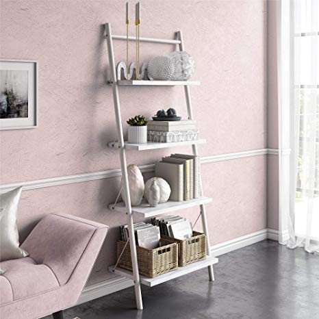 CosmoLiving Nova 4 Shelf Ladder Bookcase, White Marble