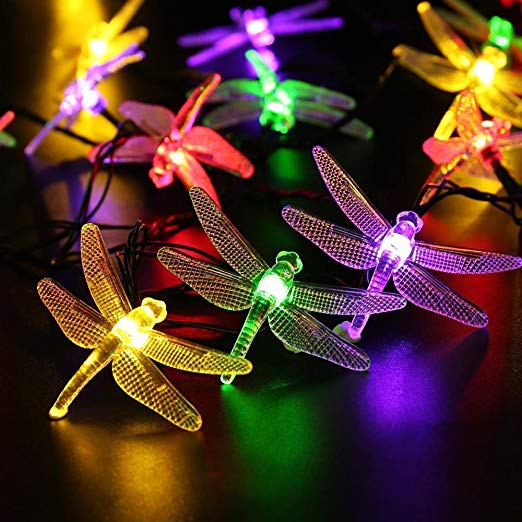 Allytech Outdoor Dragonfly Solar String Lights, 20LED 16ft Waterproof Fairy Lighting for Christmas Trees, Garden, Patio, Fence, Wedding, Party and Holiday Decorations (Multi Color)