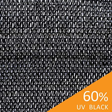 Ecover 60% Shade Cloth Sunblock Fabric Cut Edge with Free Cilps UV Resistant for Garden Plants Cover, 6.5' x 10', Black