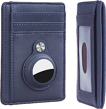 Hawanik Slim Minimalist Wallet Front Pocket Wallet with Built-in Holder for AirTag, Dark Blue, M, Minimalist