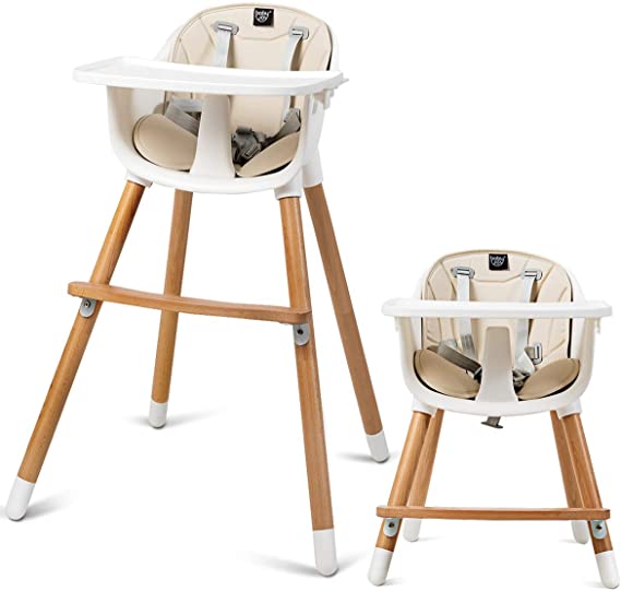 COSTWAY Baby High Chair, 3 in 1 Dining Chair with Adjustable Legs, Removable Tray, 5-Point Seat Belt, Detachable Footrest, Feeding Highchairs for Babies, Infants, Toddlers