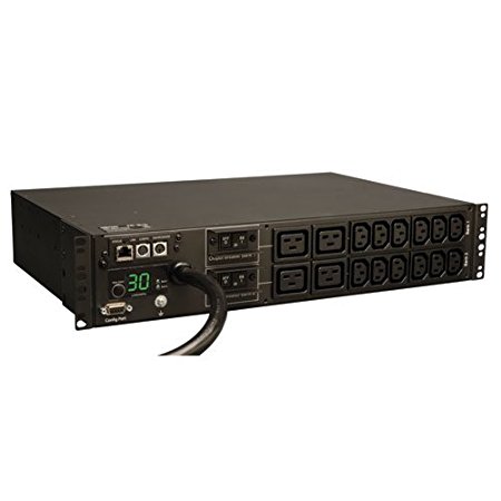 Tripp Lite Monitored PDU, 30A, 16 Outlets (12-C13 and 4-C19), 208/240V, L6-30P, 12 ft. Cord, 2U Rack-Mount Power (PDUMNH30HV)