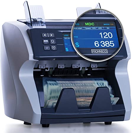 Money Cash Bill Counter Machine: Cash VALUE Counting Machine for Multiple Currency and All Bill Denominations: Automatic UV, Magnetic, Infrared Counterfeit Detector - High-Speed Bank Note Value Adding