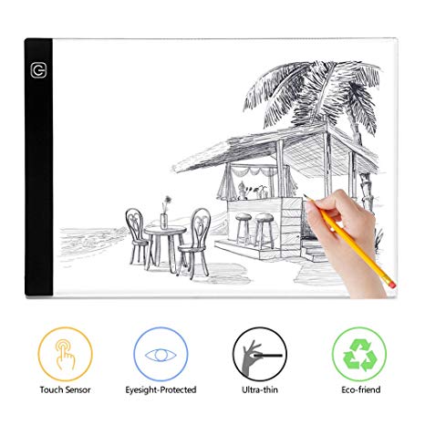 A4 Light Box, BTGGG Portable LED Tracing Light Pad Weeding Vinyl Dimmable Brightness LED Drawing Pad Table Stencil Display with USB Power Cable for Kid and Adult [Flicker-Free] [Eye Protection]