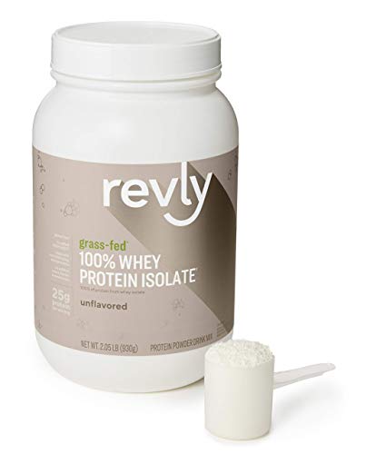 Amazon Brand - Revly 100% Grass-Fed Whey Protein Isolate Powder, Unflavored, 2.05 Pound (31 Servings), Gluten Free, Non-GMO, No added rbgh/rbst‡
