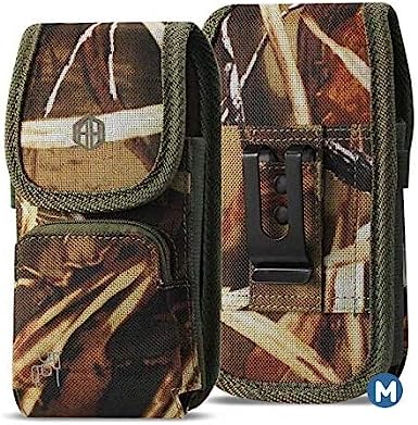 AH Military Grade Cell Phone Hunting Camo Phone Holster, Pouch Belt Clip for [iPhone 6 6S 7 8 X XR XS 11 Pro 12 Pro(4.7'')] S20 Kyocera DuraForce Android Canvas Fits Phone w/Otterbox (Medium)